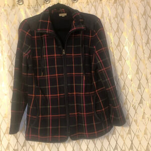 Talbots full zip plaid sweatshirt jacket w/ elbow patches - sz Medium petite